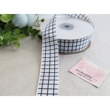 Лента репсовая 25 мм "Синяя клетка на белом"